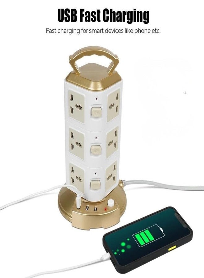 Prostuff.in لوحة تمديد مكعبة متعددة الوظائف من Prostuff.in® مع مفاتيح - 3 منافذ USB + 12 مقبس طاقة، محول طاقة، خرج طاقة 2500 واط، منفذ شحن USB 2.1 أمبير، طول السلك 3 أمتار، (متعدد الألوان) - قطعة واحدة. - Image 5